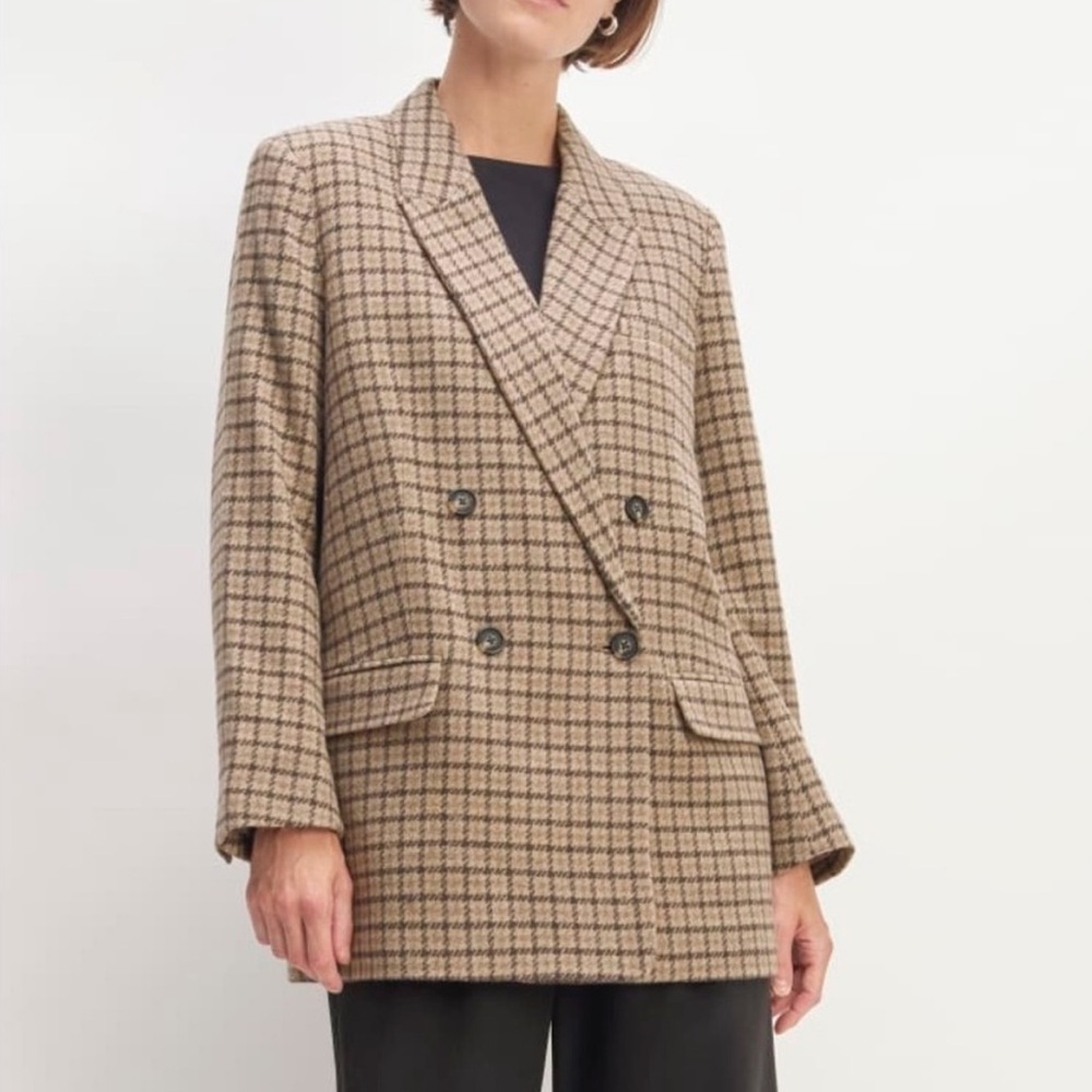 Everlane The ReWool Double Breasted Blazer Beige Houndstooth Size 4 NEW